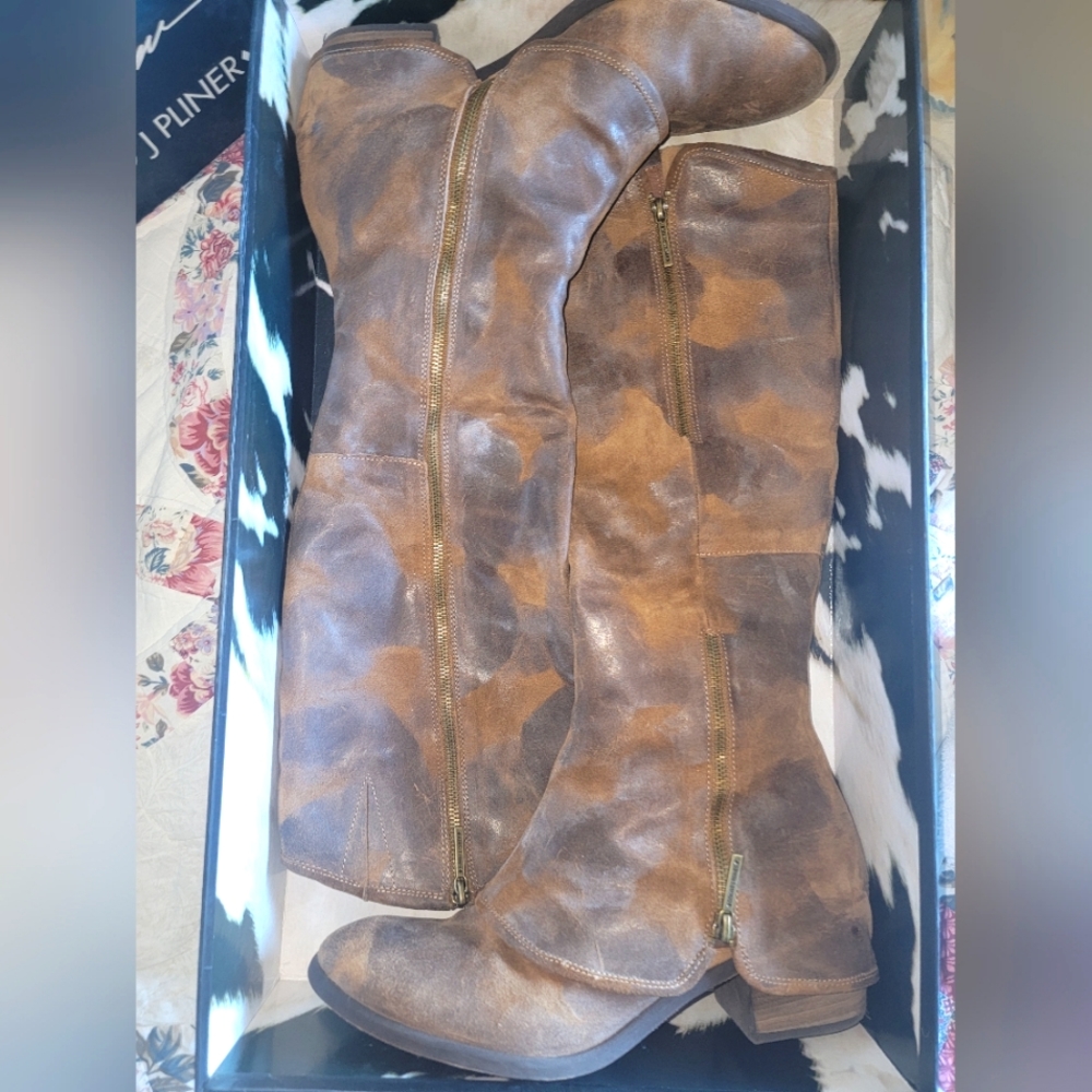 Donald Pilner, size 11, women's, soft two-tone brown suede boots. In box.